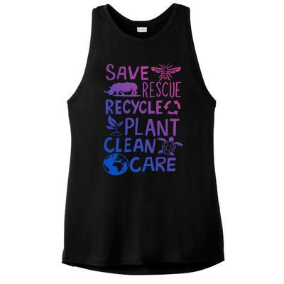 Save Rescue Recycle Plant Clean Care Global Warming Funny Gift Ladies PosiCharge Tri-Blend Wicking Tank