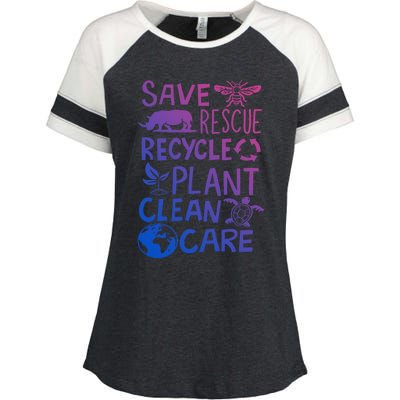 Save Rescue Recycle Plant Clean Care Global Warming Funny Gift Enza Ladies Jersey Colorblock Tee