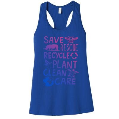 Save Rescue Recycle Plant Clean Care Global Warming Funny Gift Women's Racerback Tank