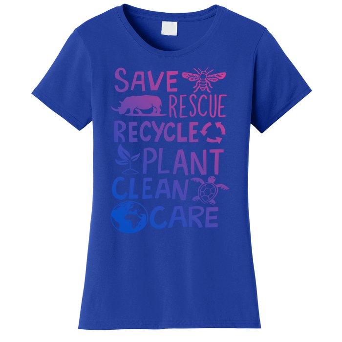 Save Rescue Recycle Plant Clean Care Global Warming Funny Gift Women's T-Shirt