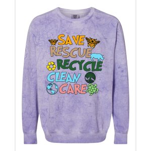 Save Rescue Recycle Clean Care Earth Save The Earth Floral Earth Awareness Colorblast Crewneck Sweatshirt