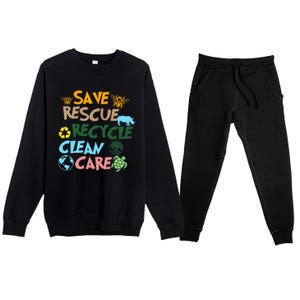 Save Rescue Recycle Clean Care Earth Save The Earth Floral Earth Awareness Premium Crewneck Sweatsuit Set