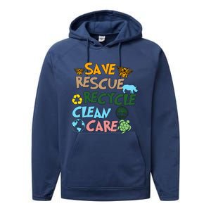 Save Rescue Recycle Clean Care Earth Save The Earth Floral Earth Awareness Performance Fleece Hoodie