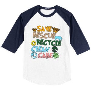 Save Rescue Recycle Clean Care Earth Save The Earth Floral Earth Awareness Baseball Sleeve Shirt