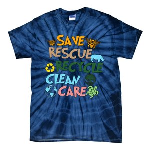 Save Rescue Recycle Clean Care Earth Save The Earth Floral Earth Awareness Tie-Dye T-Shirt