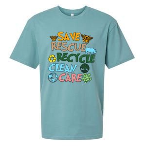 Save Rescue Recycle Clean Care Earth Save The Earth Floral Earth Awareness Sueded Cloud Jersey T-Shirt