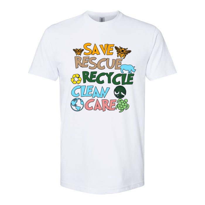 Save Rescue Recycle Clean Care Earth Save The Earth Floral Earth Awareness Softstyle CVC T-Shirt