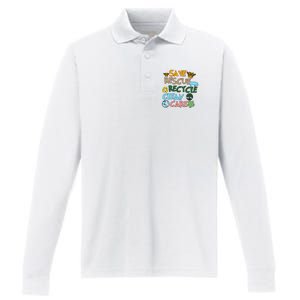 Save Rescue Recycle Clean Care Earth Save The Earth Floral Earth Awareness Performance Long Sleeve Polo