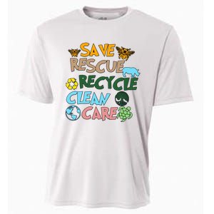 Save Rescue Recycle Clean Care Earth Save The Earth Floral Earth Awareness Cooling Performance Crew T-Shirt