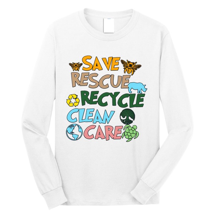 Save Rescue Recycle Clean Care Earth Save The Earth Floral Earth Awareness Long Sleeve Shirt