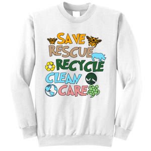 Save Rescue Recycle Clean Care Earth Save The Earth Floral Earth Awareness Sweatshirt