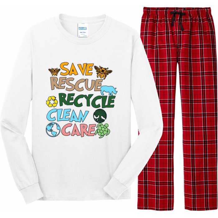 Save Rescue Recycle Clean Care Earth Save The Earth Floral Earth Awareness Long Sleeve Pajama Set