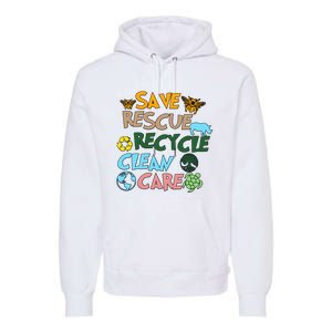 Save Rescue Recycle Clean Care Earth Save The Earth Floral Earth Awareness Premium Hoodie