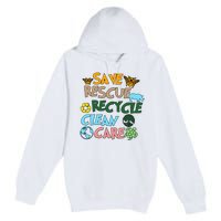 Save Rescue Recycle Clean Care Earth Save The Earth Floral Earth Awareness Premium Pullover Hoodie