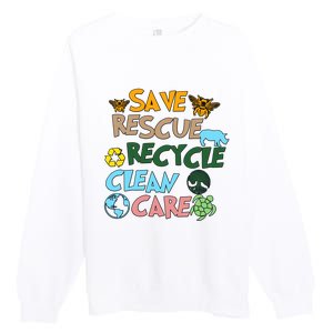 Save Rescue Recycle Clean Care Earth Save The Earth Floral Earth Awareness Premium Crewneck Sweatshirt