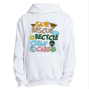 Save Rescue Recycle Clean Care Earth Save The Earth Floral Earth Awareness Urban Pullover Hoodie