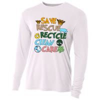 Save Rescue Recycle Clean Care Earth Save The Earth Floral Earth Awareness Cooling Performance Long Sleeve Crew