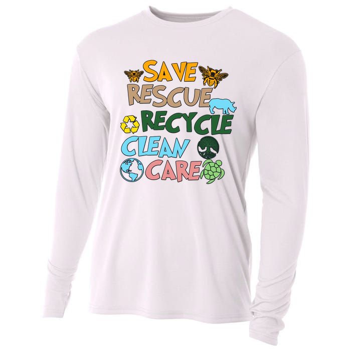 Save Rescue Recycle Clean Care Earth Save The Earth Floral Earth Awareness Cooling Performance Long Sleeve Crew