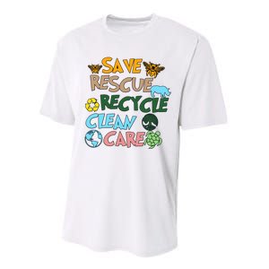 Save Rescue Recycle Clean Care Earth Save The Earth Floral Earth Awareness Performance Sprint T-Shirt