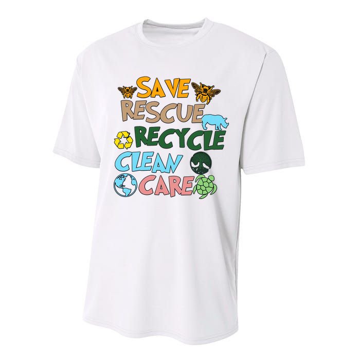 Save Rescue Recycle Clean Care Earth Save The Earth Floral Earth Awareness Performance Sprint T-Shirt