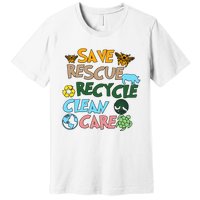 Save Rescue Recycle Clean Care Earth Save The Earth Floral Earth Awareness Premium T-Shirt