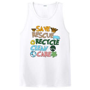 Save Rescue Recycle Clean Care Earth Save The Earth Floral Earth Awareness PosiCharge Competitor Tank