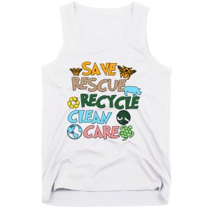 Save Rescue Recycle Clean Care Earth Save The Earth Floral Earth Awareness Tank Top