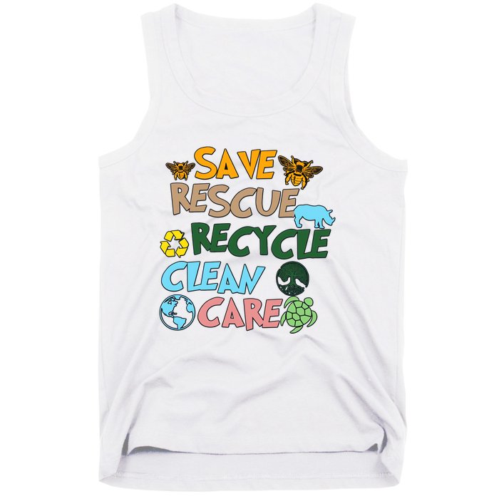 Save Rescue Recycle Clean Care Earth Save The Earth Floral Earth Awareness Tank Top