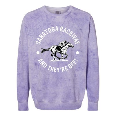 Saratoga Raceway Racetrack Horse Racing Equestrian NY Derby Colorblast Crewneck Sweatshirt