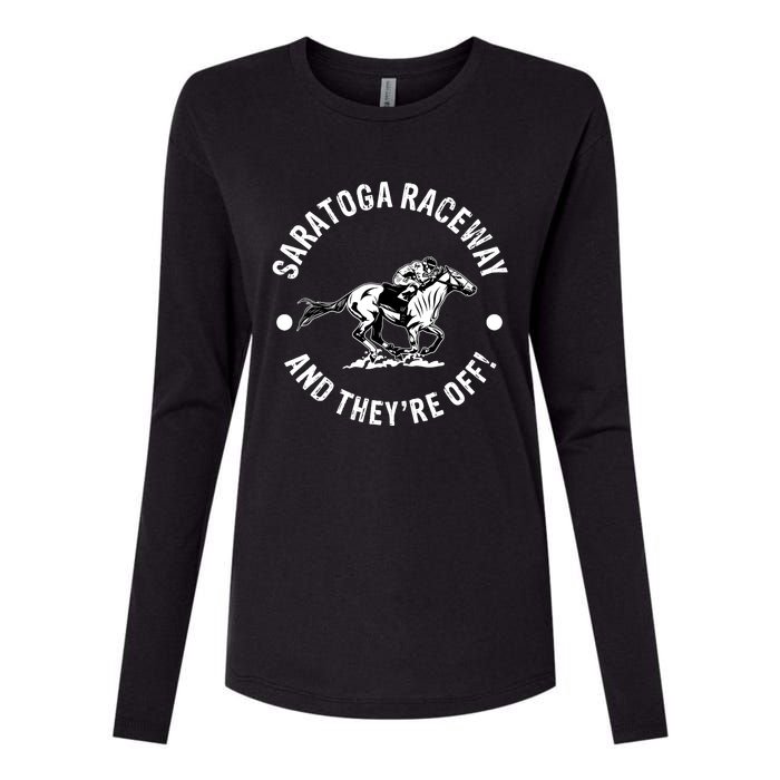 Saratoga Raceway Racetrack Horse Racing Equestrian NY Derby Womens Cotton Relaxed Long Sleeve T-Shirt