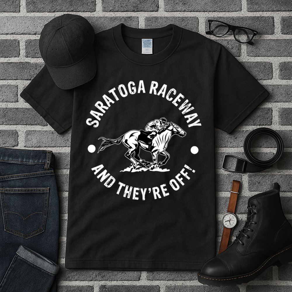 Saratoga Raceway Racetrack Horse Racing Equestrian NY Derby Tall T-Shirt