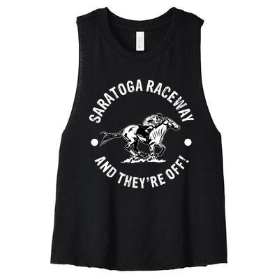 Saratoga Raceway Racetrack Horse Racing Equestrian NY Derby Women's Racerback Cropped Tank