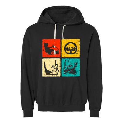 Sim Racing Retro Vintage Simulator Cockpit Racer Experience Garment-Dyed Fleece Hoodie