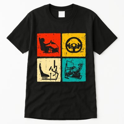 Sim Racing Retro Vintage Simulator Cockpit Racer Experience Tall T-Shirt