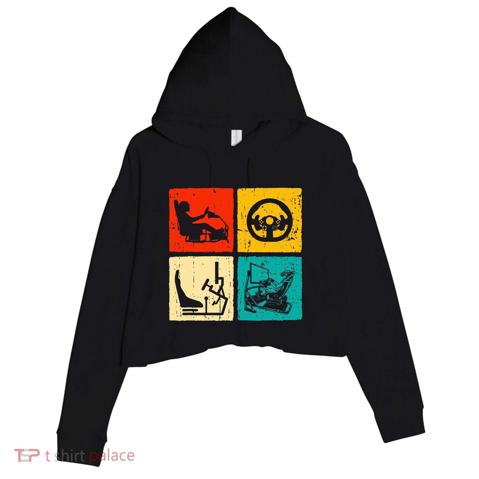 Sim Racing Retro Vintage Simulator Cockpit Racer Experience Crop Fleece Hoodie