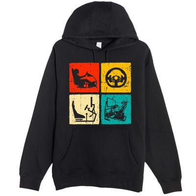 Sim Racing Retro Vintage Simulator Cockpit Racer Experience Premium Pullover Hoodie