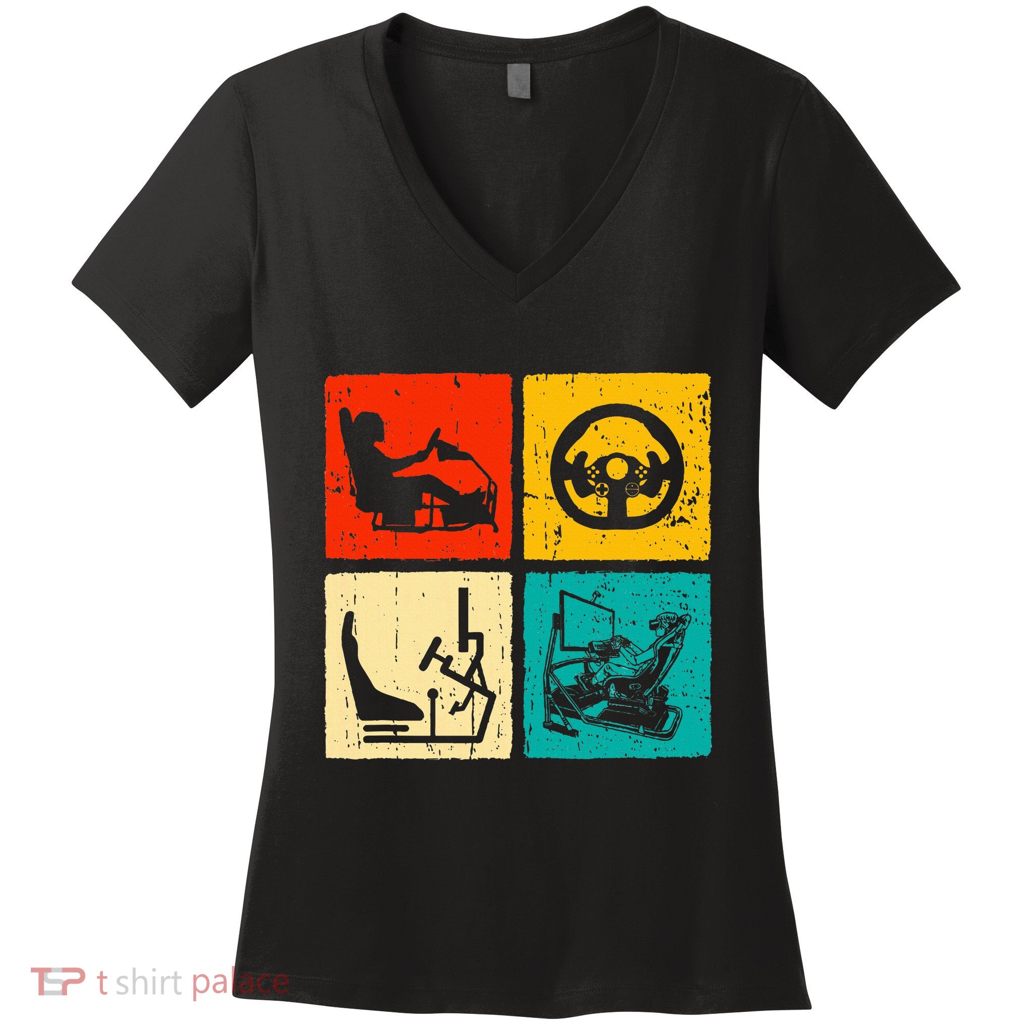 Sim Racing Retro Vintage Simulator Cockpit Racer Experience Women's V-Neck T-Shirt