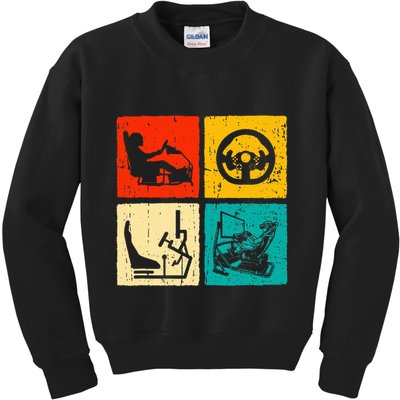 Sim Racing Retro Vintage Simulator Cockpit Racer Experience Kids Sweatshirt