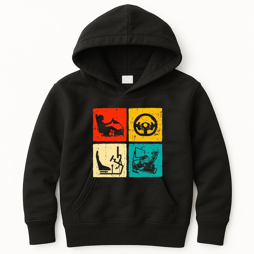 Sim Racing Retro Vintage Simulator Cockpit Racer Experience Kids Hoodie