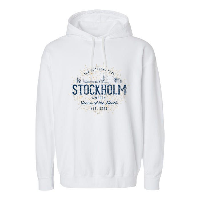 Sweden Retro Style Vintage Stockholm Garment-Dyed Fleece Hoodie