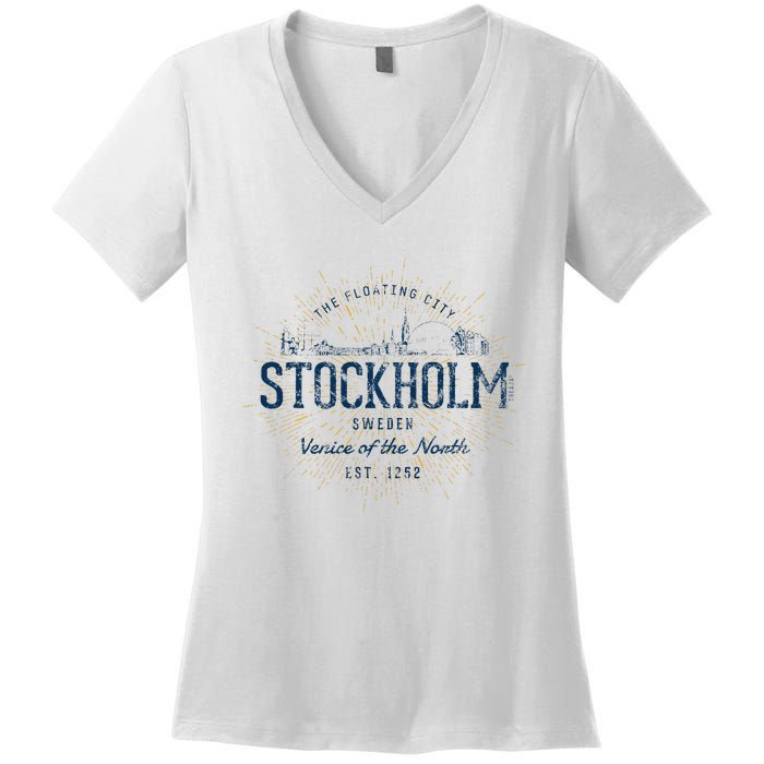 Sweden Retro Style Vintage Stockholm Women's V-Neck T-Shirt