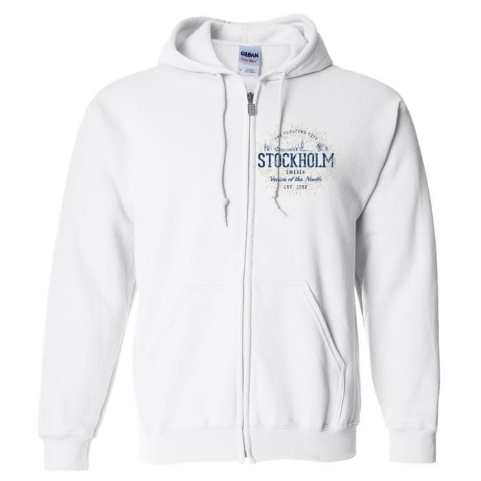 Sweden Retro Style Vintage Stockholm Full Zip Hoodie