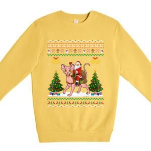 Santa Riding Sphynx Cat Christmas Ugly Sphynx Cat Xmas Gift Premium Crewneck Sweatshirt