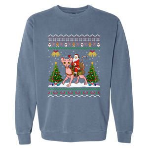 Santa Riding Sphynx Cat Christmas Ugly Sphynx Cat Xmas Gift Garment-Dyed Sweatshirt