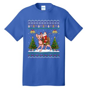 Santa Riding Sphynx Cat Christmas Ugly Sphynx Cat Xmas Gift Tall T-Shirt