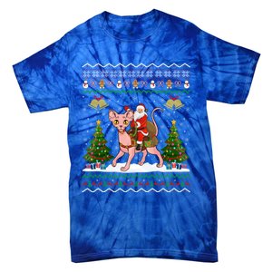 Santa Riding Sphynx Cat Christmas Ugly Sphynx Cat Xmas Gift Tie-Dye T-Shirt