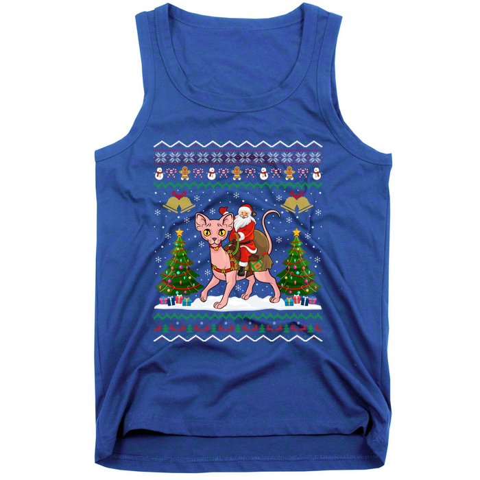 Santa Riding Sphynx Cat Christmas Ugly Sphynx Cat Xmas Gift Tank Top