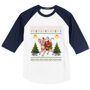 Santa Riding Sphynx Cat Christmas Ugly Sphynx Cat Xmas Gift Baseball Sleeve Shirt