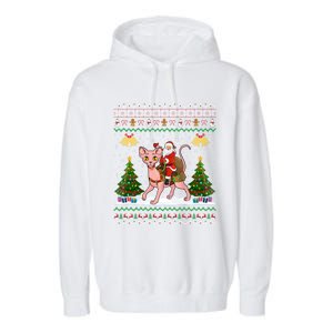 Santa Riding Sphynx Cat Christmas Ugly Sphynx Cat Xmas Gift Garment-Dyed Fleece Hoodie