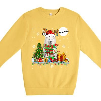 Santa Reindeer Samoyed Christmas Tree Lights Dog Lover Owner Cool Gift Premium Crewneck Sweatshirt